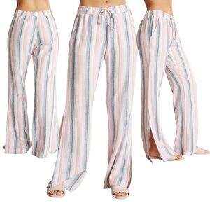 BELLA DAHL Slide Slit Wide Leg Linen Blend Pant in Sunset Stripe